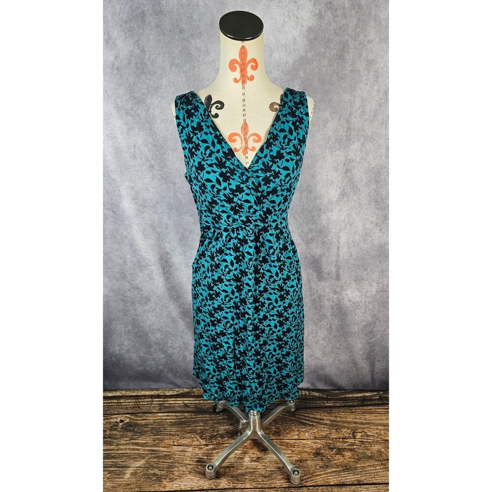 Garnet Hill Womens M Dress Rayon Sleeveless High Waist Wrap Teal Blue Floral